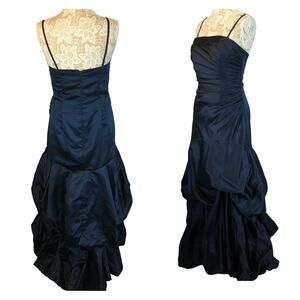 Impression Strapless gown ruching to side bustled back navy dress size 14